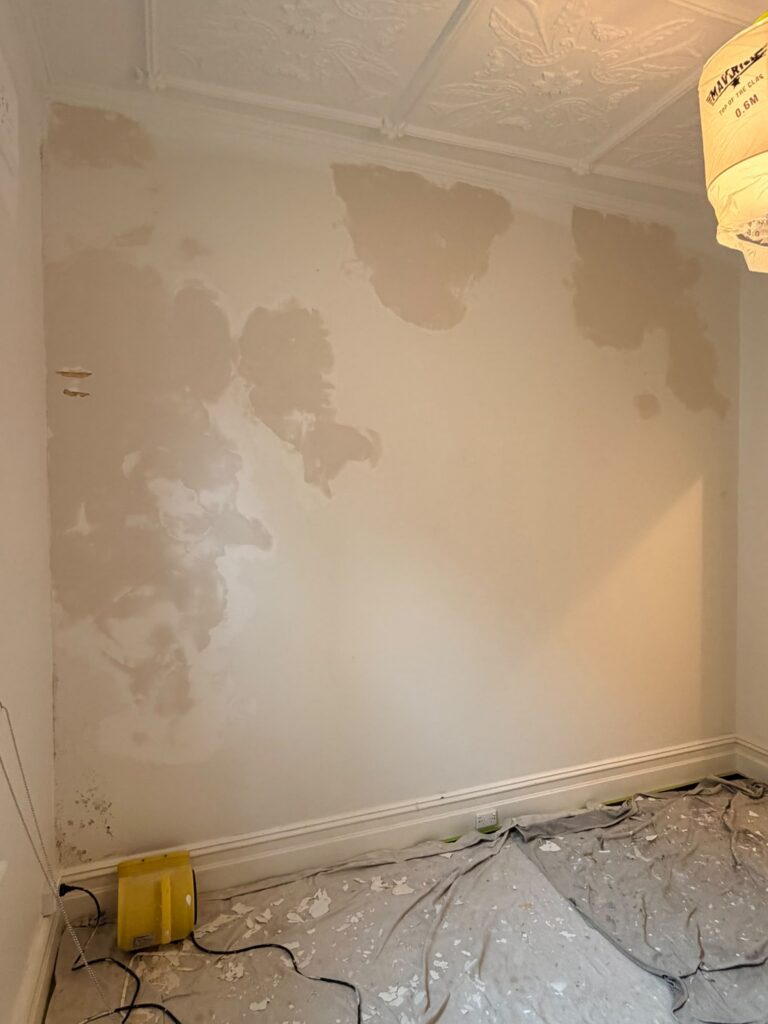 Interior wall prepped with plaster patch repairs before repainting by AKD Painting, Inner West Sydney