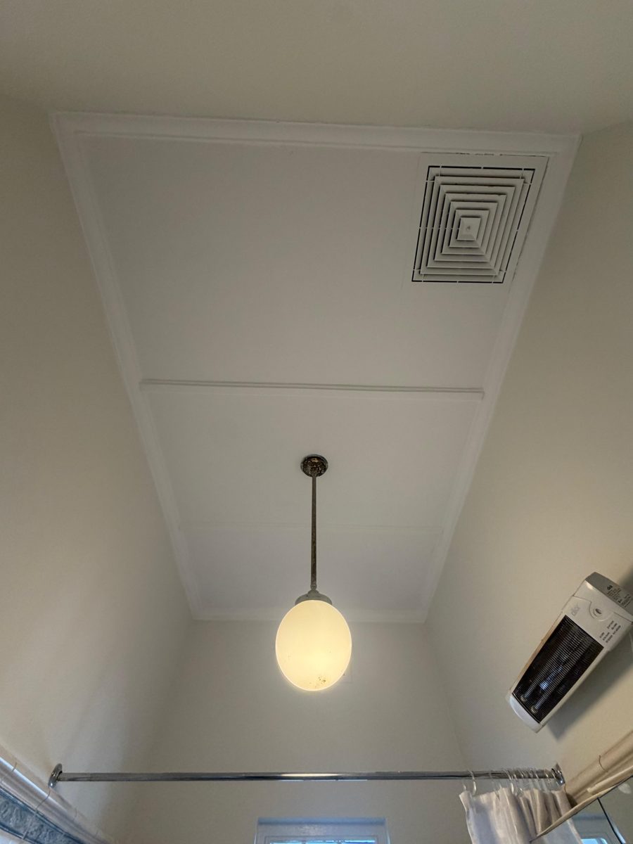 The same Five Dock bathroom ceiling after sealing and painting white