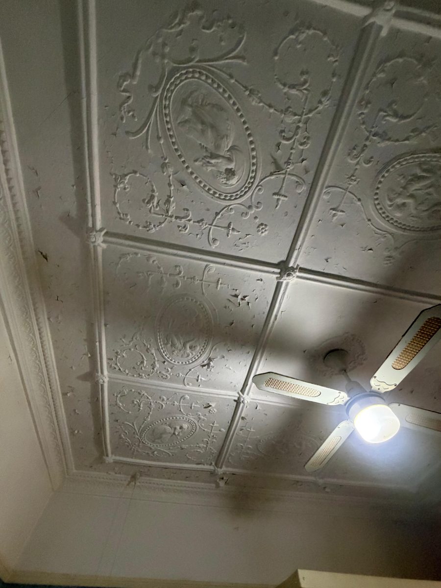 Pressed metal ceiling in Five Dock scraped back and ready for sealing